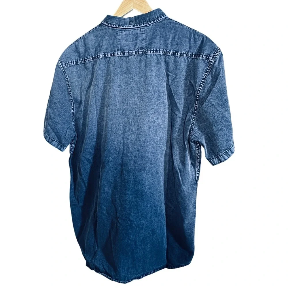 Quiksilver Men's Short Sleeve Denim Blue Chambray Button-Up Shirt Modern Fit XXL